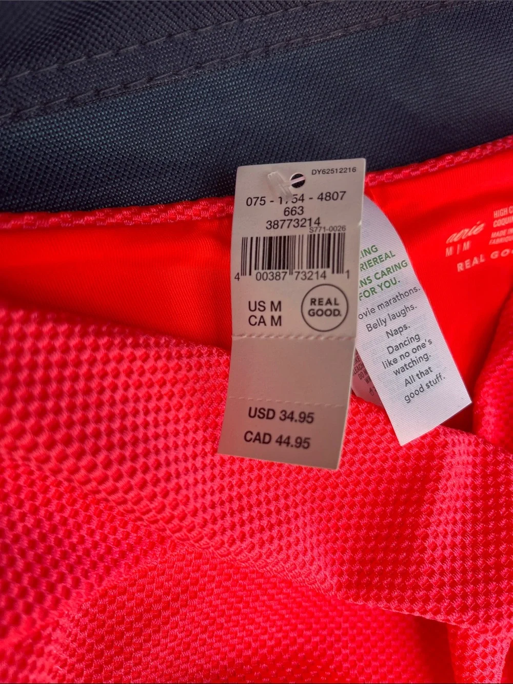 aerie High-Rise Textured Bikini Bottom — Neon Coral Pink